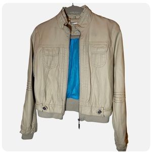 JOUJOU Women's Leather Biker Jacket, Beige Leather Jacket, Women's Size Medium